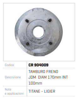 TAMBUR  FRANA JDM DIAM 170MM INT 100MM CR 904009